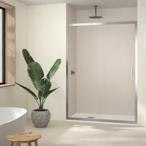 Mampara de Ducha Frontal Roma Cromo Brillo con Hoja Fija y Hoja Corredera de Vidrio Transparente de 6 mm en Mamparas de Ducha Livery