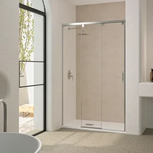 Mampara Frontal de Ducha Mérida Cromo Vidrio Transparente - mamparasdeduchalivery.es