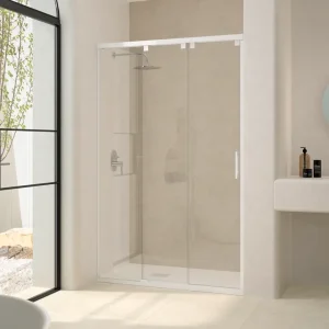 Mampara Frontal de Ducha Mérida Blanco Vidrio Transparente en mamparasdeduchalivery.es
