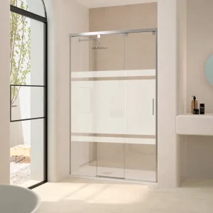 Mampara Frontal de Ducha Mérida Cromo Vidrio Decorado Oasis en mamparasdeduchalivery.es