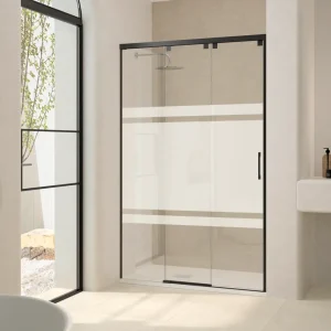 Mampara Frontal de Ducha Mérida Negro Vidrio Decorado Oasis en mamparasdeduchalivery.es