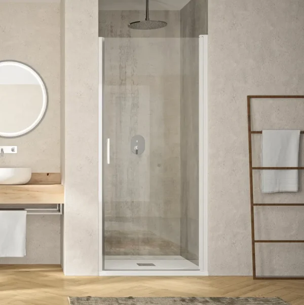 Mampara de ducha abatible Olimpia Blanca vidrio transparente mamparasdeduchalivery.es