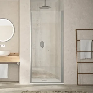 Mampara de ducha abatible Olimpia Plata vidrio transparente en mamparasdeduchalivery.es
